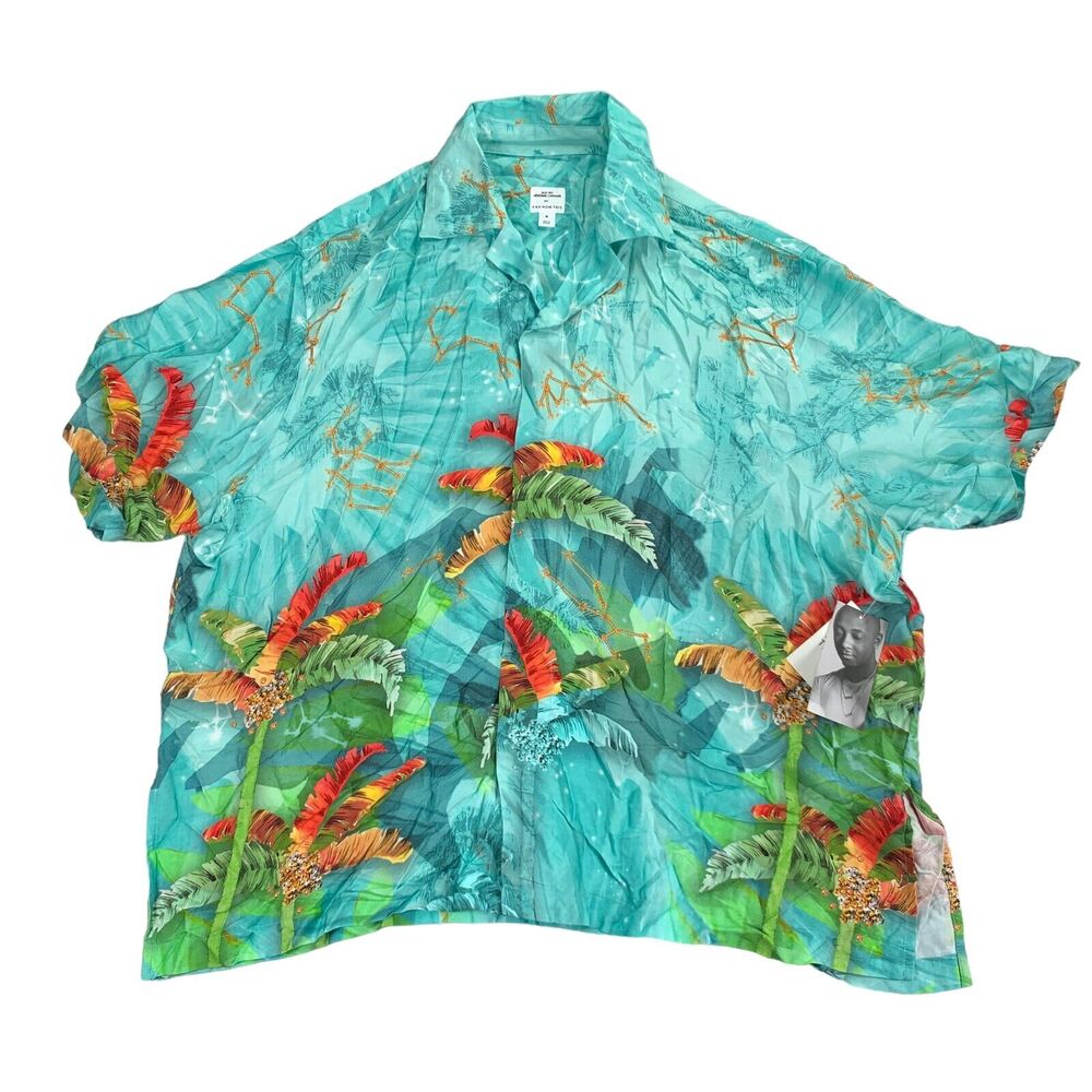 5:31 Jerome Lamaar Mens Rayon Tropical Camp Snap Button Up Shirt Blue M